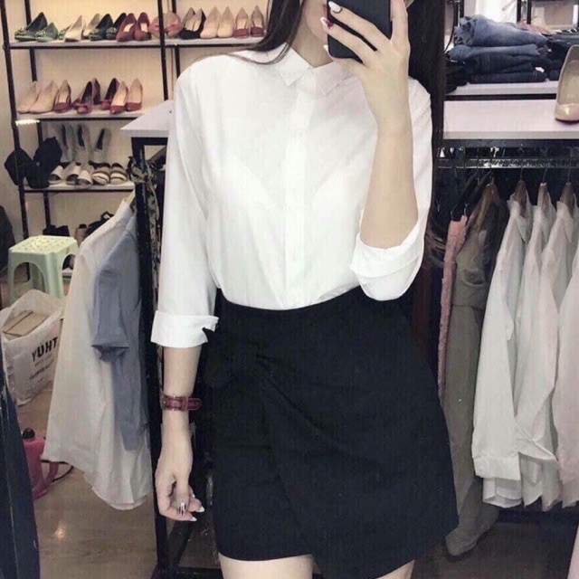 Áo sơmi trắng công sở chất kate lụa không nhăn - size S M L