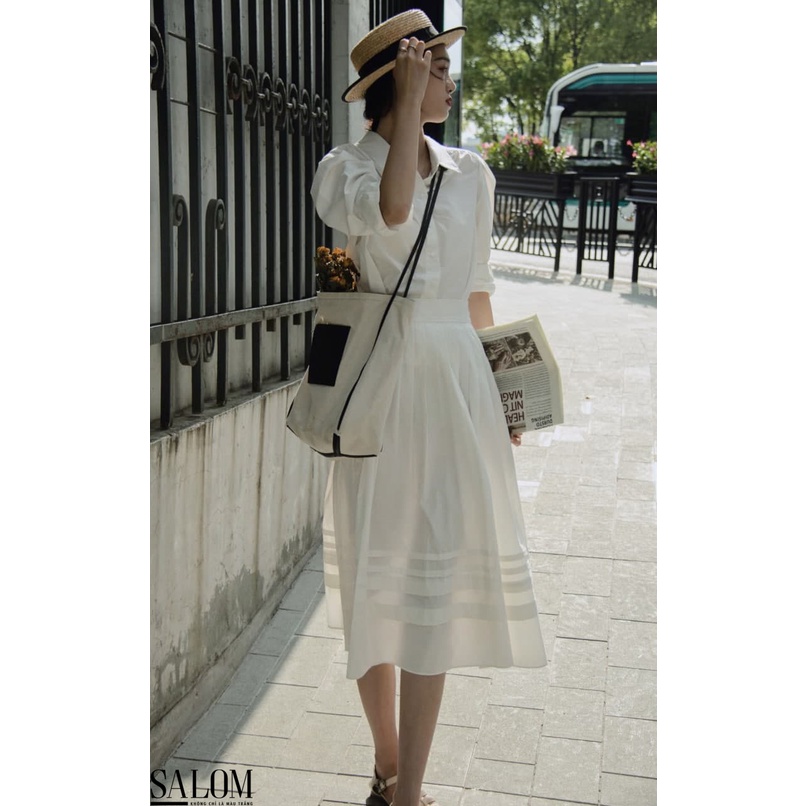 Set Chân váy và áo sơ mi trắng tay dài White Pleated Salom