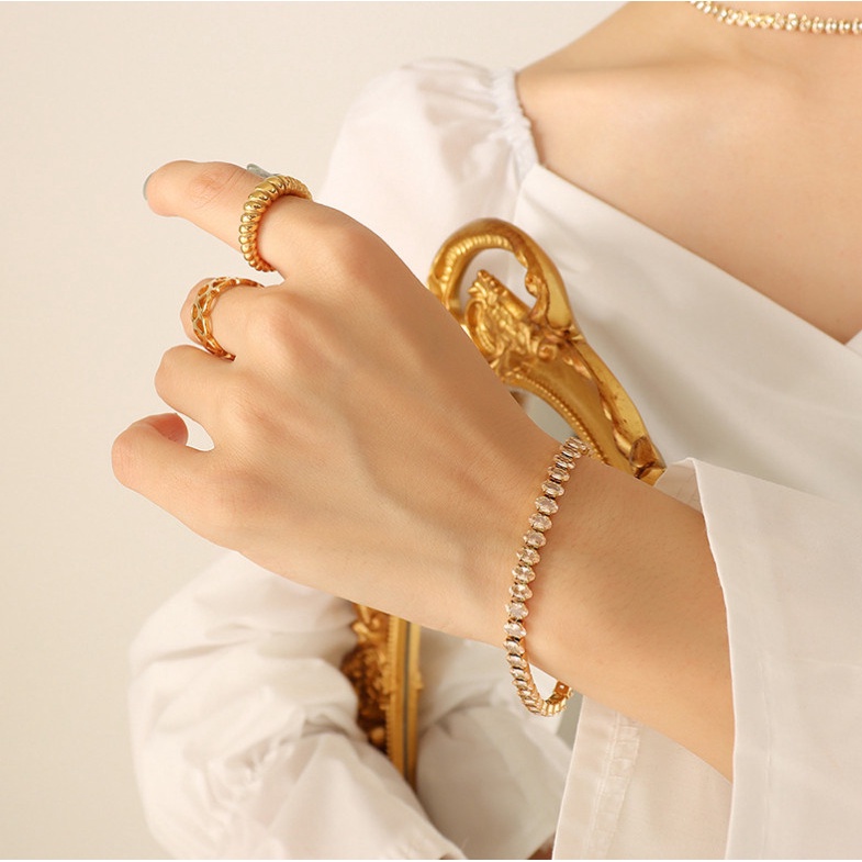 Dây Chuyền Hoặc Lắc Tay Bộ Trang Sức Đá Nhân Tạo Zircon Sang Trọng Titan Ko Đen TT 4243