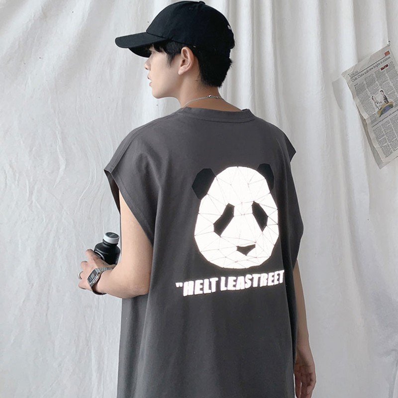Áo Thun Thể Thao Không Tay In Hình Gấu Trúc Phản Quang Thời Trang Size M-5Xl