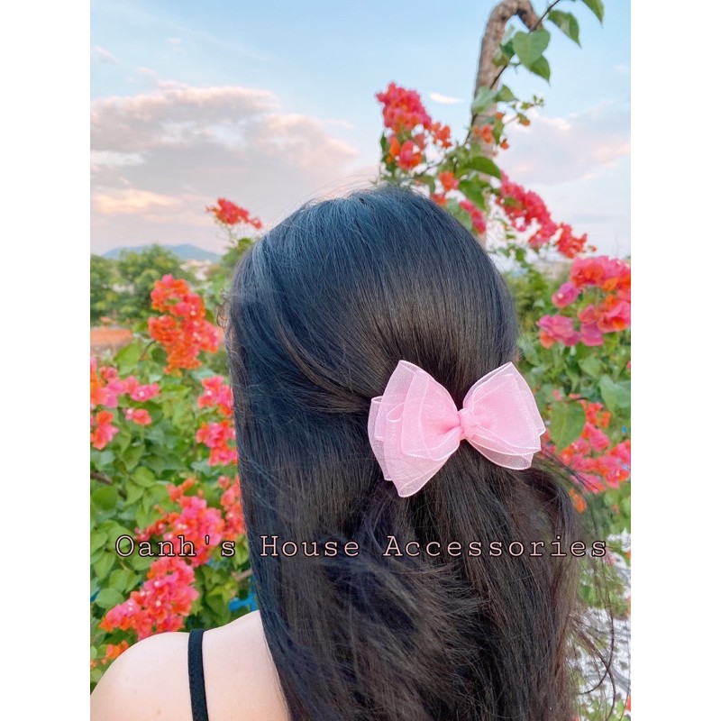 Kẹp nơ voan nhũ đơn giản xinh xắn k đuôi