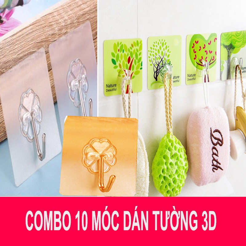 Combo 10 móc dán tường 3D siêu cường lực họa tiết ngẫu nhiên