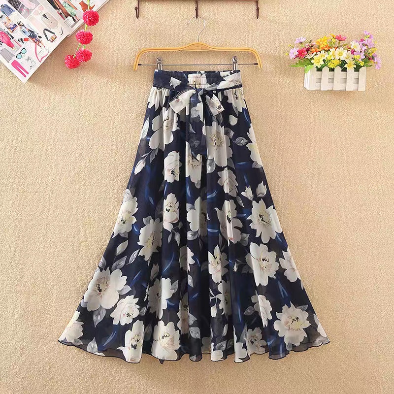 Chân Váy Chiffon Dài Lưng Thun In Hoa Thời Trang Mùa Hè Mới Cỡ S-5XL