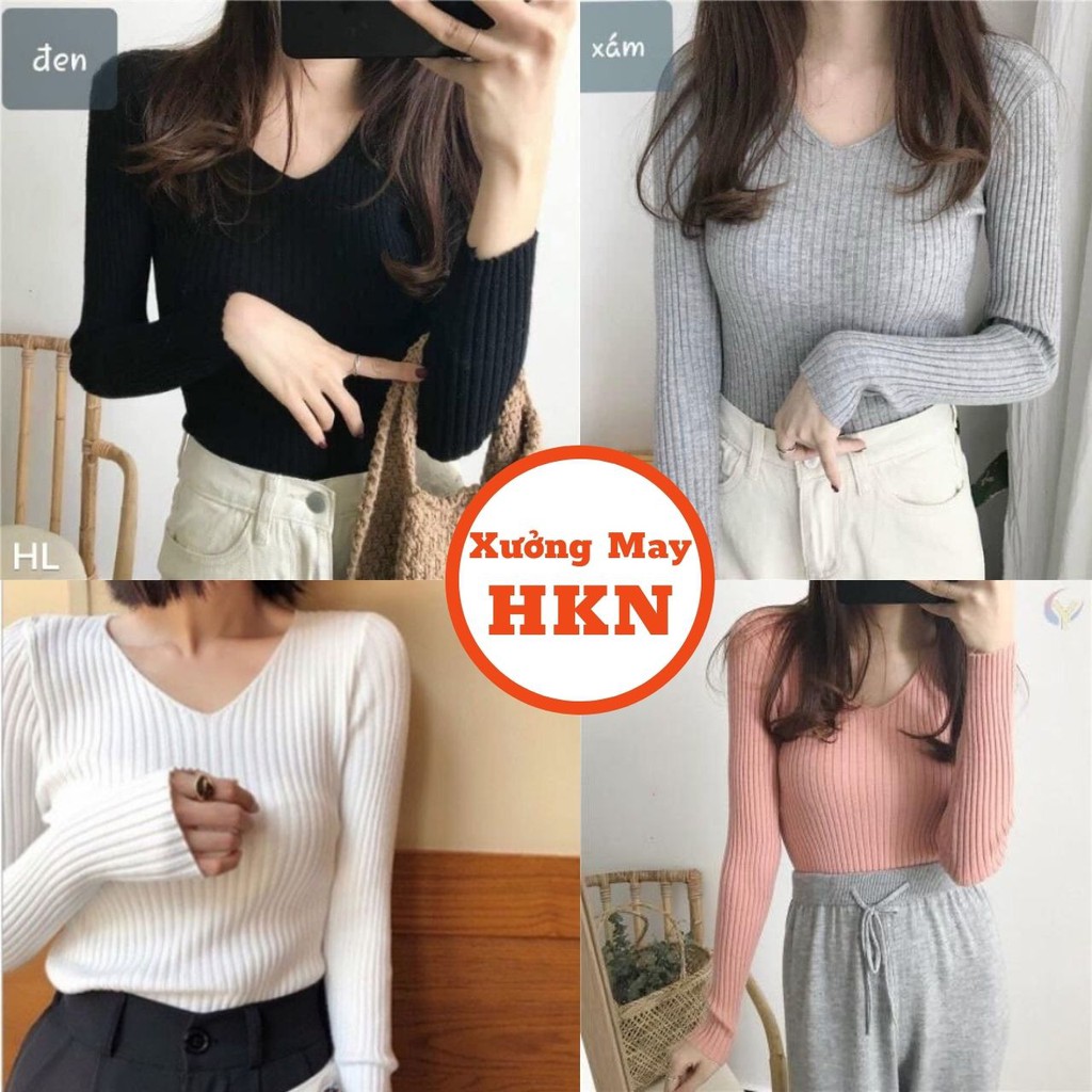 Áo Bo Gân Dài Tay Nữ Cổ V Chất Đẹp Không Xù Lông Mã 502 Xưởng May HKN