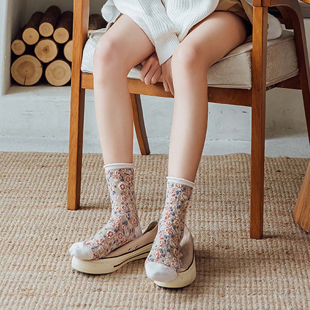 Đôi Tất Cotton Trang Trí Hoa Đính Đá Xinh Xắn Cho Nữ