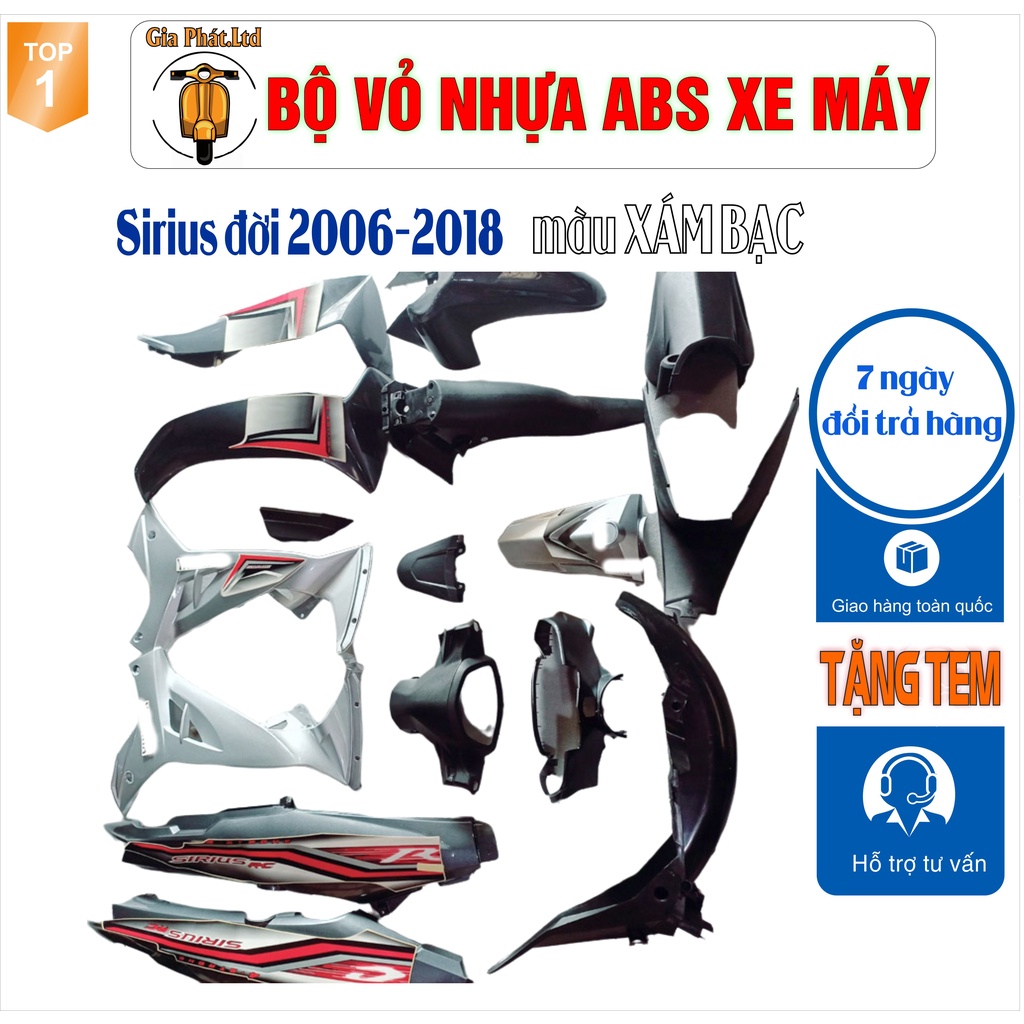 Bộ vỏ nhựa màu XÁM BẠC gắn xe SIRIUS đời 2005-2018 nhựa ABS cao cấp -SPP-8607