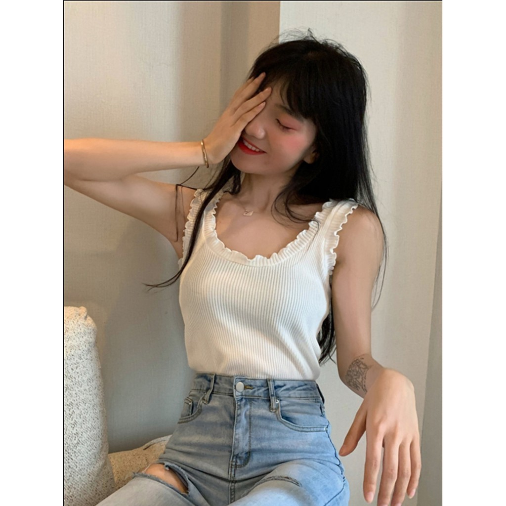 Áo ba lổ len viền bèo sát nách gợi cảm mùa hè dành cho nữ croptop A2S12