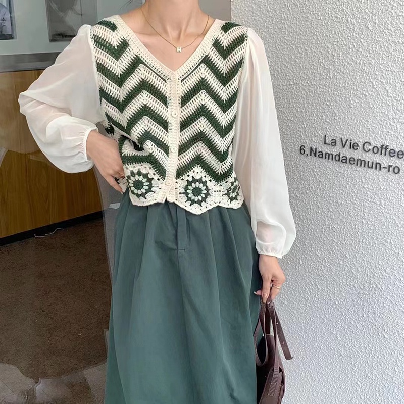 SUXI Áo Dệt Kim Cổ Chữ V Dáng Rộng Thời Trang Mùa Thu Cho Nữ