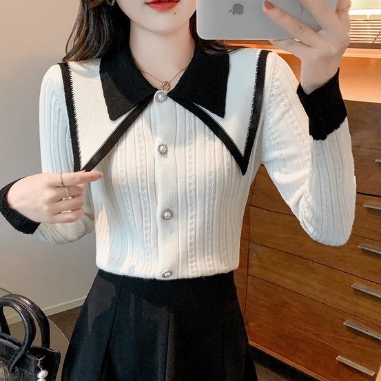 ZHELIHANGFEI Áo Khoác Cardigan Dệt Kim Cổ Búp Bê Xinh Xắn Cho Nữ