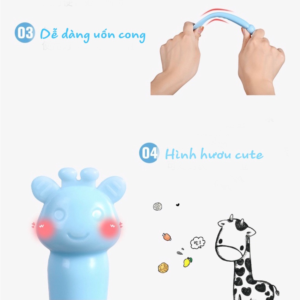 Set 2 Thìa ăn dặm silicon cho bé tập kiểu nhật, tự chỉ huy đúc nguyên khối hình hươu Bunakids AD39