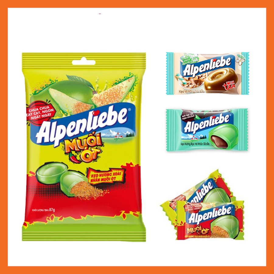 Kẹo xoài nhân muối ớt Alpenliebe gói 87g 30 viên, Kẹo alpenliebe 5 hương mới nhất