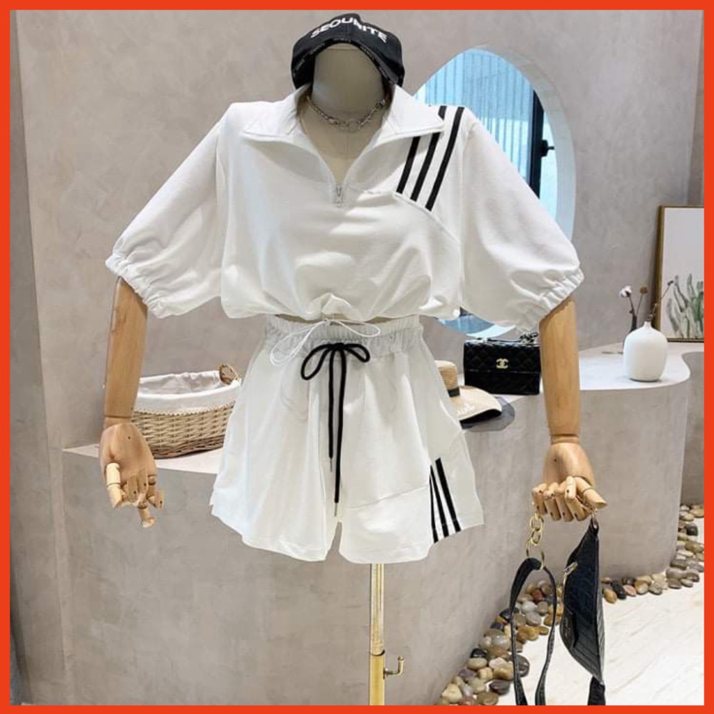 Set Đồ Nữ Đẹp ❤️FREESHIP❤️ Set Bộ Áo Thun Polo Khoá Kéo Mix Quần Short Đùi 3 Sọc Mẫu Mới Siêu Xinh (Ảnh Th