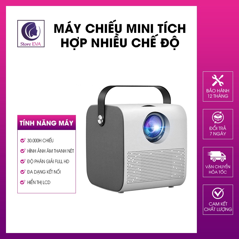 Máy Chiếu Mini Độ Phân Giải Full HD, Tích Hợp Loa Bluetooth Nhiều Chế Độ, 30.000 Giờ Chiếu, Bảo Hành [1 Năm]