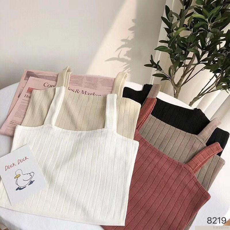 Áo dệt kim hai dây màu trơn phong cách Hàn Quốc gợi cảm dành cho nữ