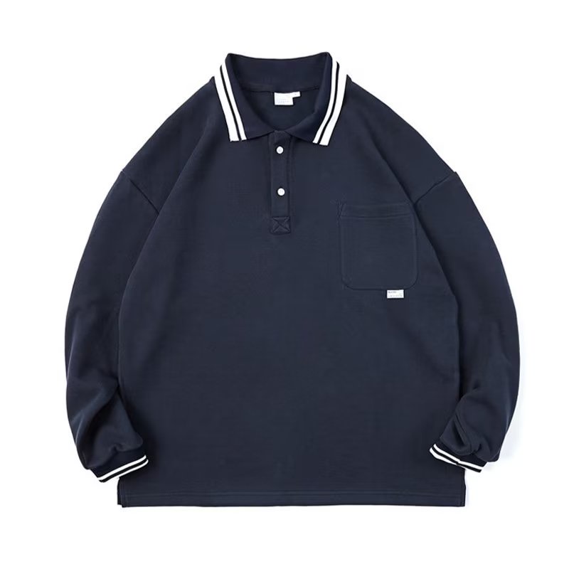 Áo Thun Polo Tay Dài Màu Trơn Đơn Giản Phong Cách Harajuku Nhật Bản Thời Trang Cho Nam