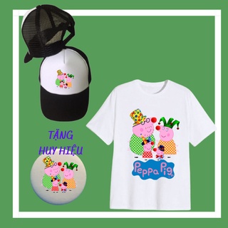 Áo thun Heo Peppa, gia đình heo Peppa cho trẻ em, Mũ Peppa Pig, Huy hiệu heo Peppa