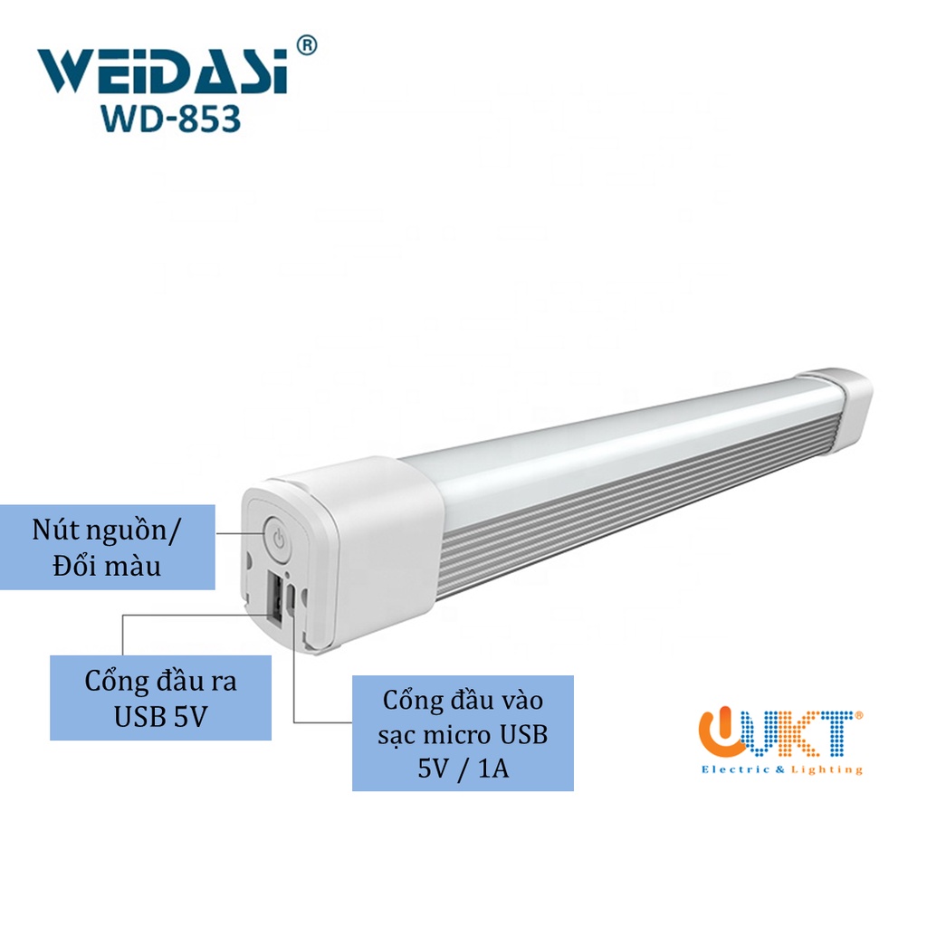 Đèn sạc tích điện có nam châm Weidasi WD-853