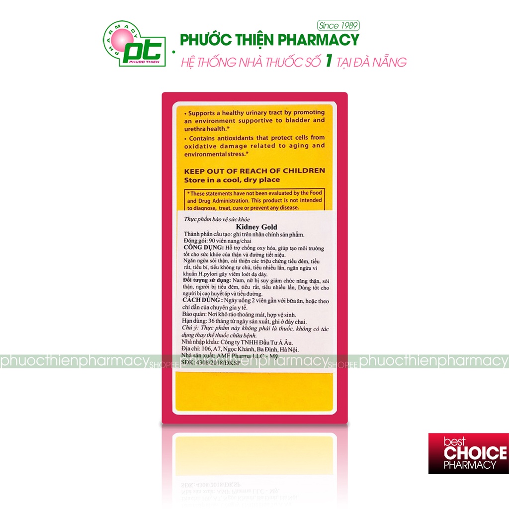 Kidney Gold viên uống bổ thận, hỗ trợ giảm tiểu đêm cho nam và nữ Lọ 90 Viên - nhathuocphuocthien ngừa viêm tiết niệu