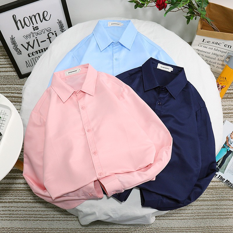 Men's office fashion solid color long sleeve shirt
