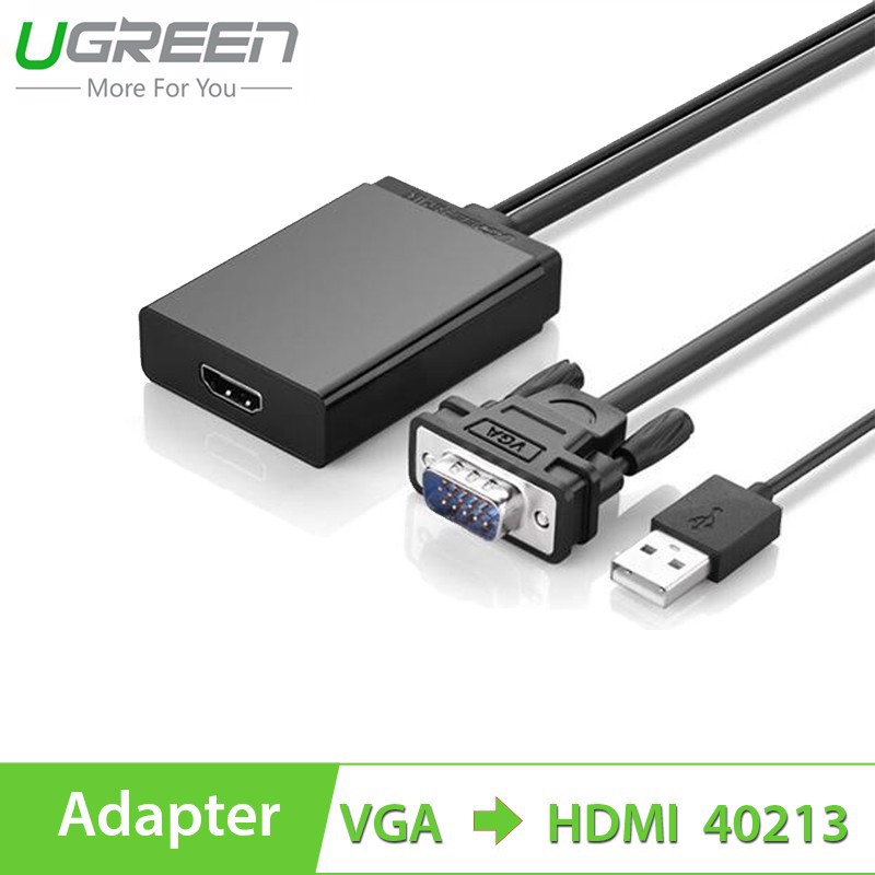 [Mã 77ELSALE hoàn 7% đơn 300K] Cáp chuyển VGA to HDMI tích hợp Audio Ugreen 40213 chính hãng