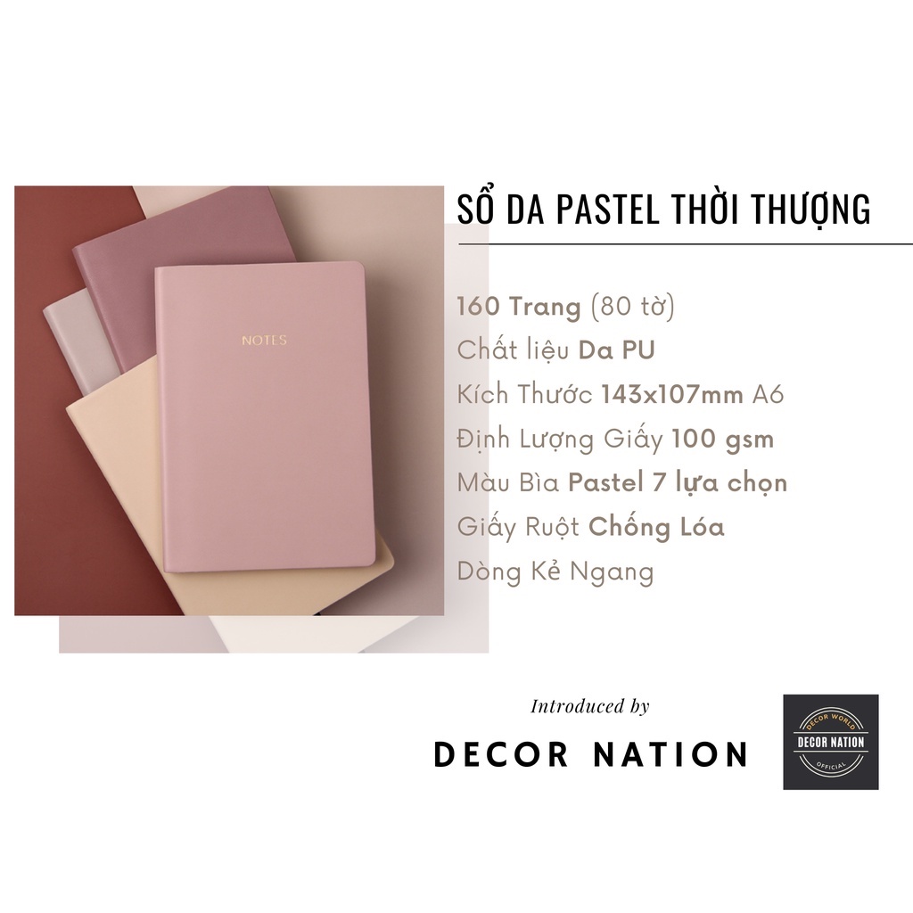 Sổ Tay Bìa Da PU Bỏ Túi kích thước A5/A6 160 Trang | A5 360 trang 7 Màu Pastel