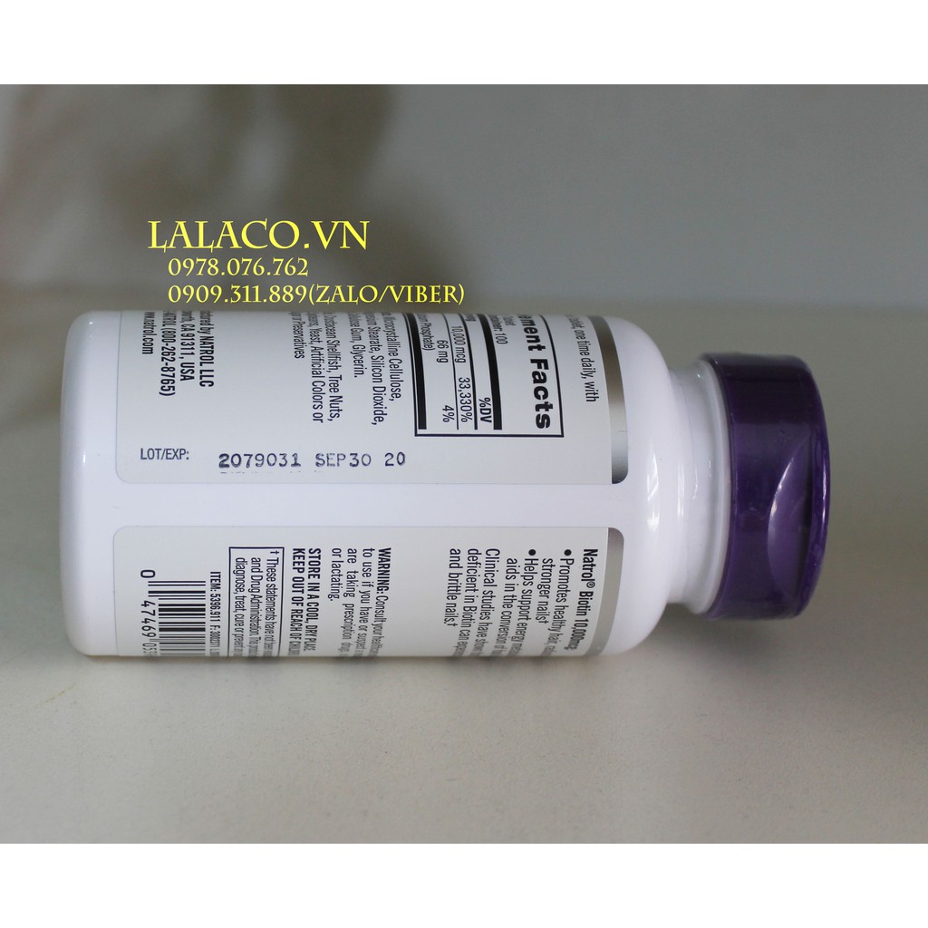 Viên uống Natrol Biotin 10.000mcg 100v