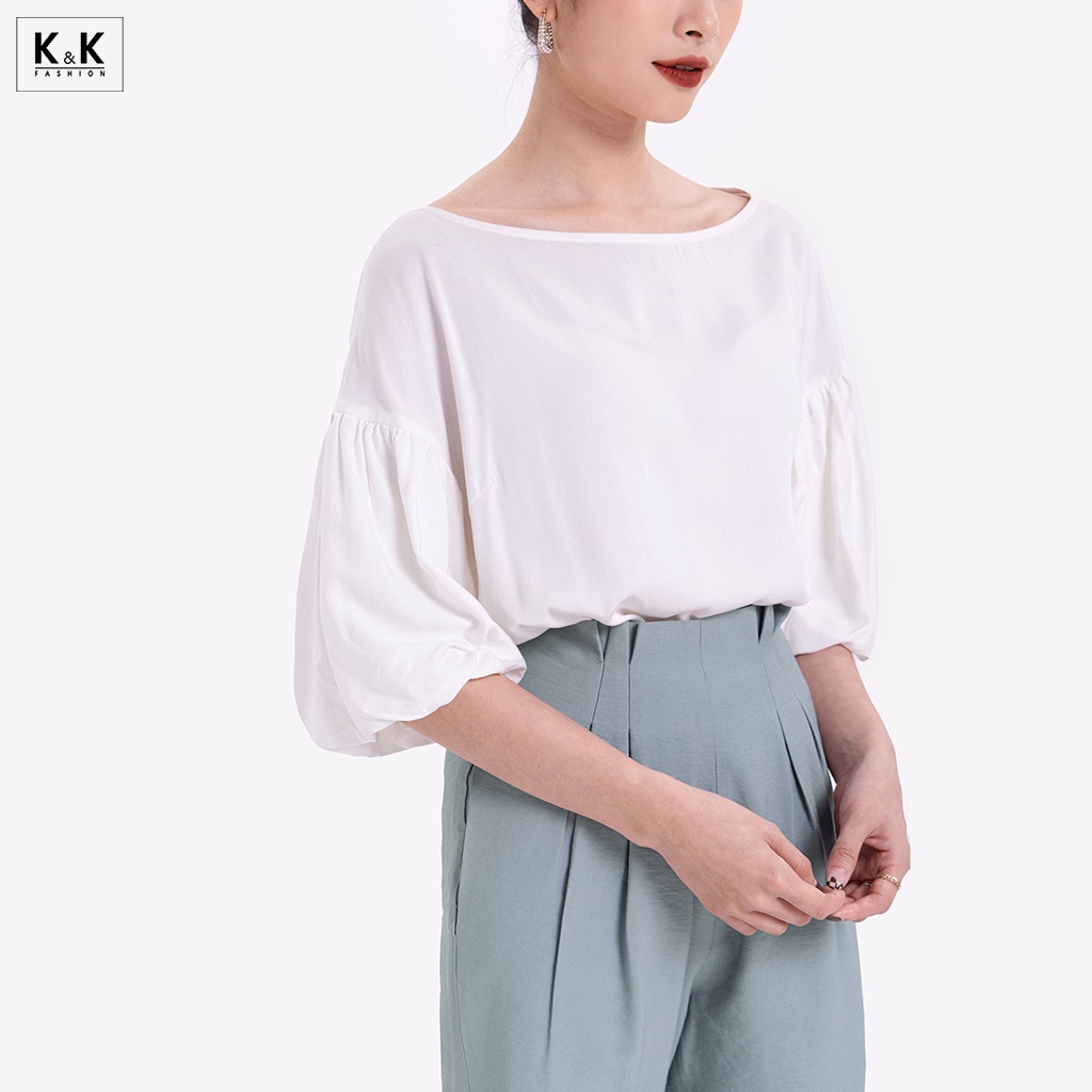Áo Kiểu Cổ Thuyền Tay Phồng K&amp;K Fashion ASM08-30 Chất Liệu Cotton Lụa