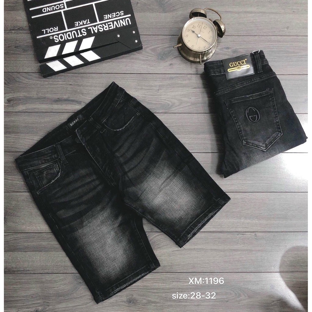 Quần short jean nam màu xám đậm trơn đơn giản Hàn Quốc vài dày dặn co giãn chuẩn VB-SHOP1196