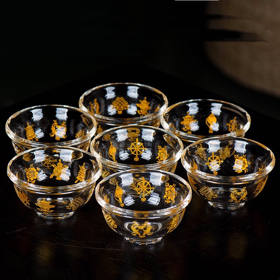 [PHÁP BẢO MINH CHÂU]Chén pha lê 8 Cát Tường 8cm - 10cm