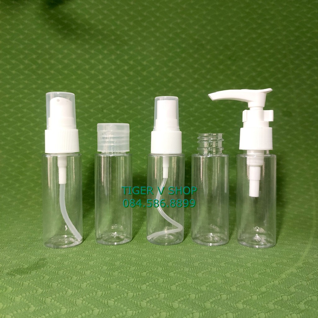 Chai pet nhựa trong 30ml vai ngang, vòi nhấn, phun sương, xịt giọt, nắp bật