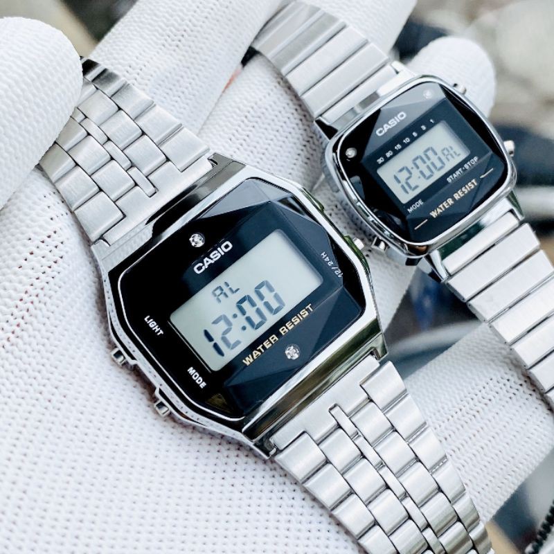 Đồng hồ nam nữ Casio A159 LA670 chống nước dây thép cao cấp kim cương bạc