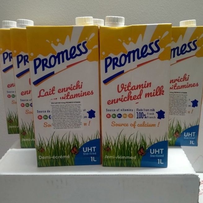 Date 6/2023-Hộp 1L Sữa Tươi PROMESS VITAMIN Không Đường. Nhập Khẩu Pháp
