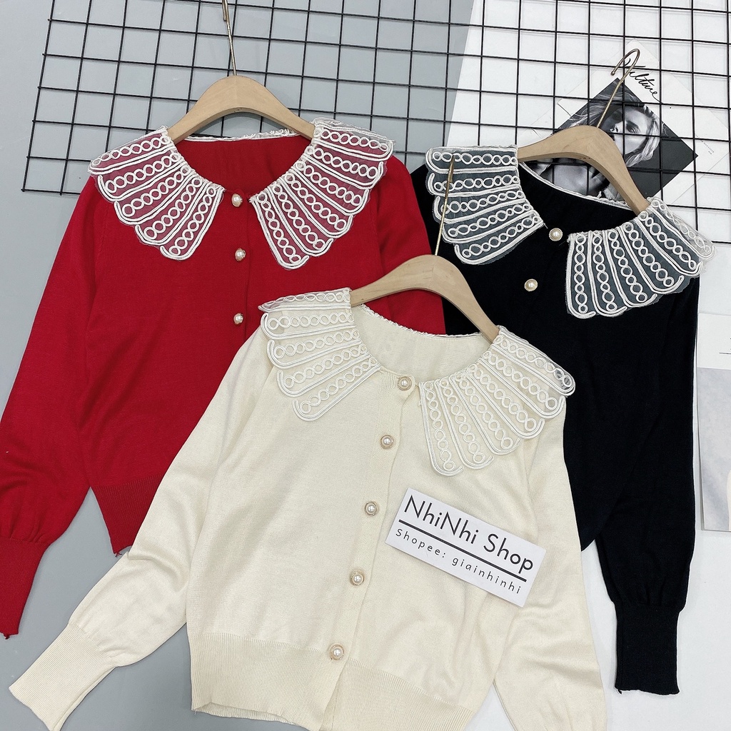 Áo len cổ sen ren dài tay bo chun siêu đẹp AL2014 - NhiNhi Shop