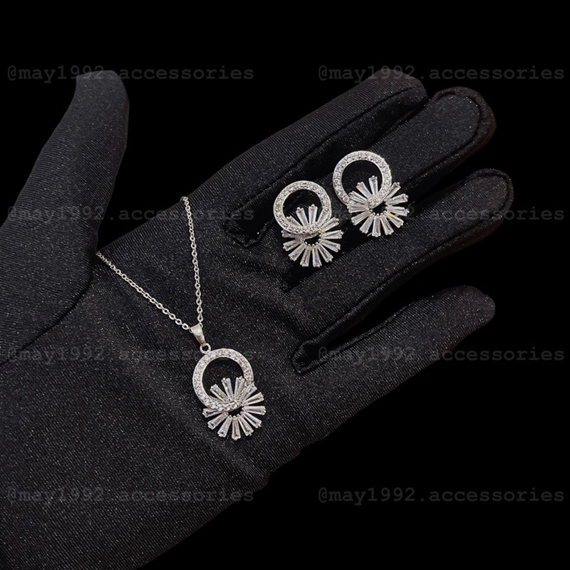 Bộ bông tai, dây chuyền bạc 925 đính đá sáng đẹp - may1992.accessorie