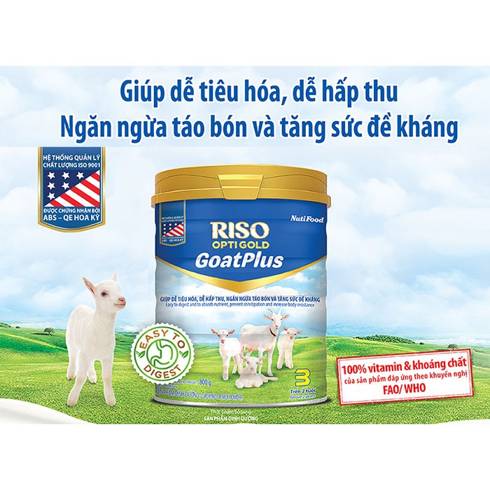 RISO OPTI GOLD GOATPLUS - SẢN PHẨM SỮA DÊ MỚI CỦA NUTIFOOD LON 800G