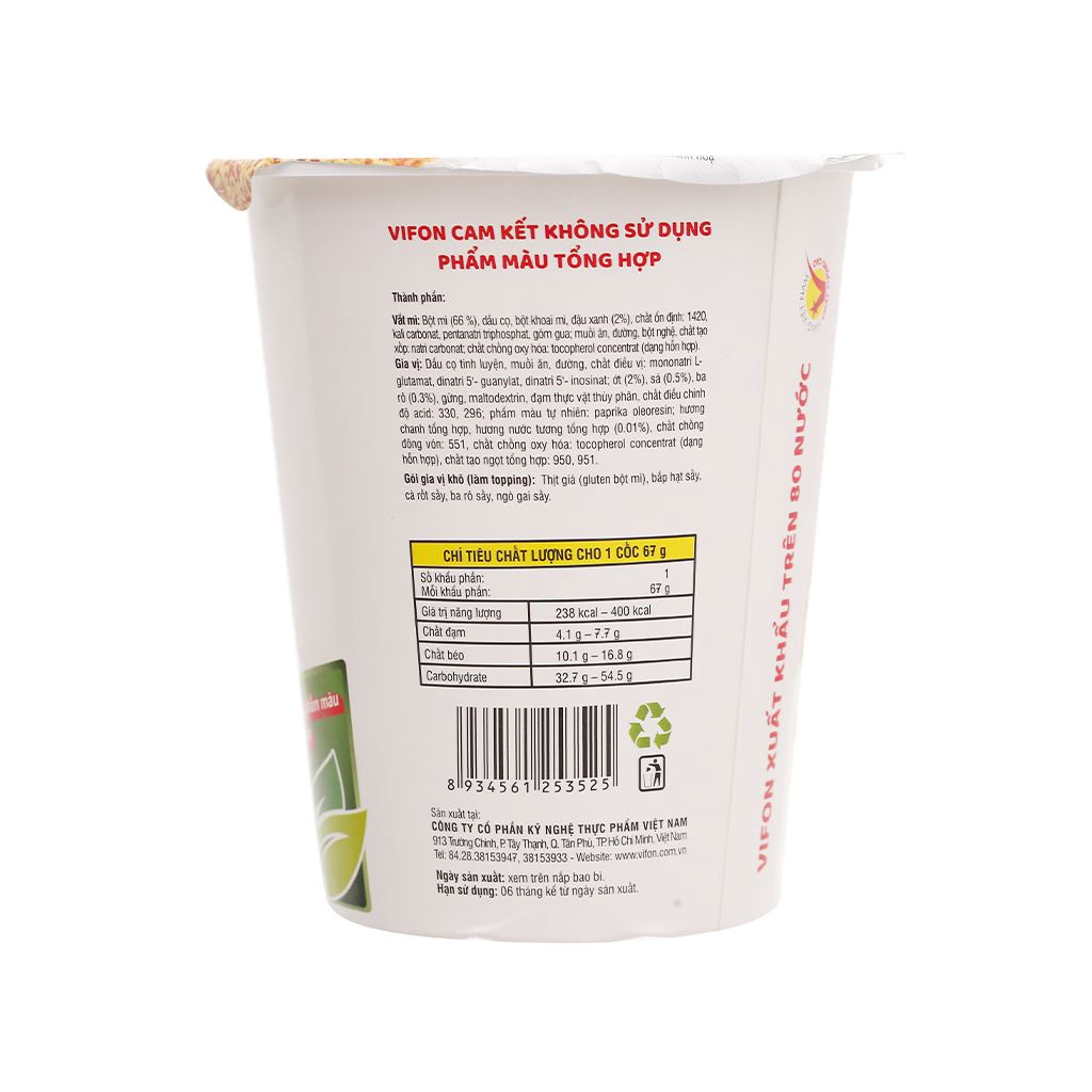 Thùng 24 ly Mì Chay Vifon lẩu thái ly 67g