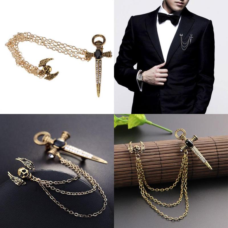 [Fenteer1] Trâm Cài Áo Nam Hình Đầu Lâu Pha Lê Tua Rua Phong Cách Punk