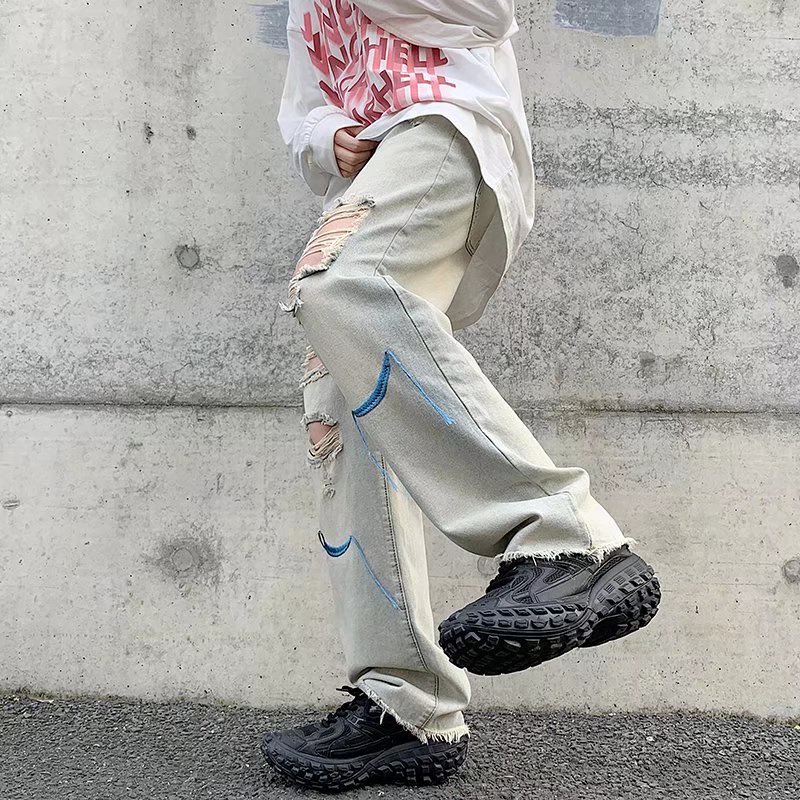 Quần Jeans Dài Rách Gối quần ống suông Thời Trang quần jean ống suông Dành quần baggy nữ quần jeans from rộng quần jean nam rách gối phong cách Hàn Quốc quần bò suông