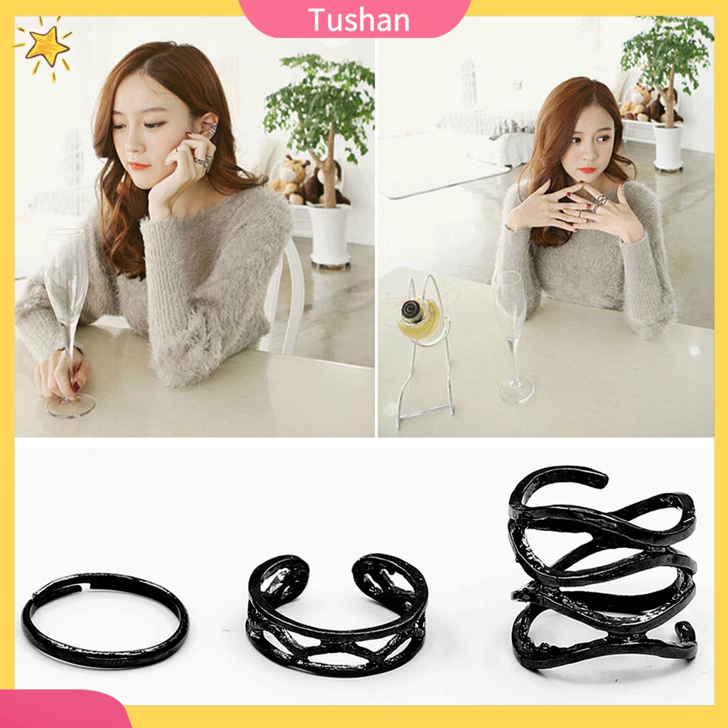 Set 3 nhẫn đeo tay kim loại đơn giản thời trang cho nữ