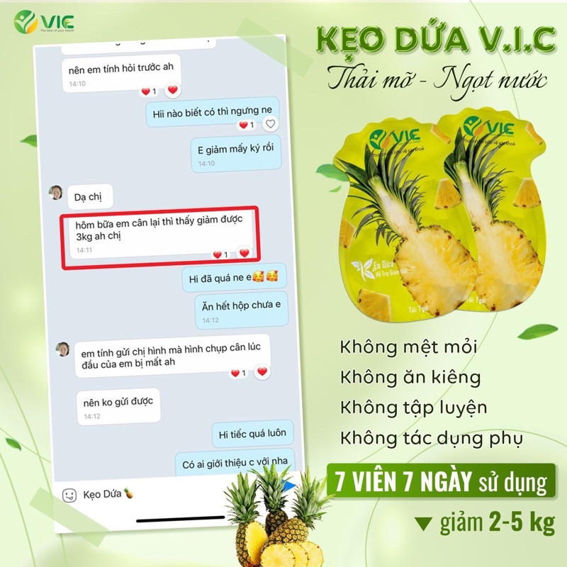 Kẹo dứa giảm cân plus của vic , tặng cột tóc , giúp giảm mỡ vùng bụng , giảm cân , detox , giảm béo - tinastore29