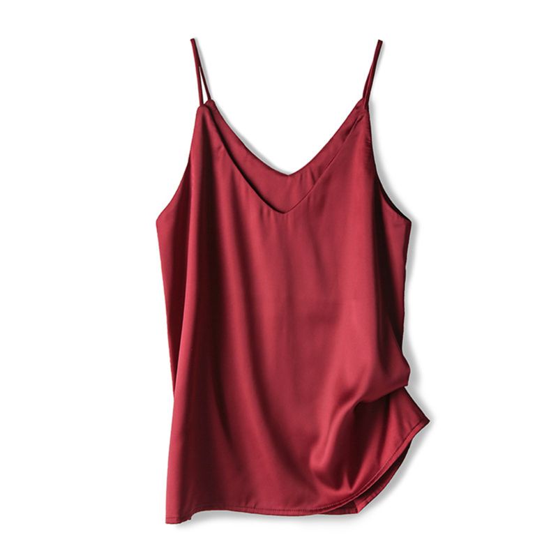 Áo Tank Top Hai Dây Giả Lụa Dáng Rộng Màu Sắc Đơn Giản Quyến Rũ Cho Nữ