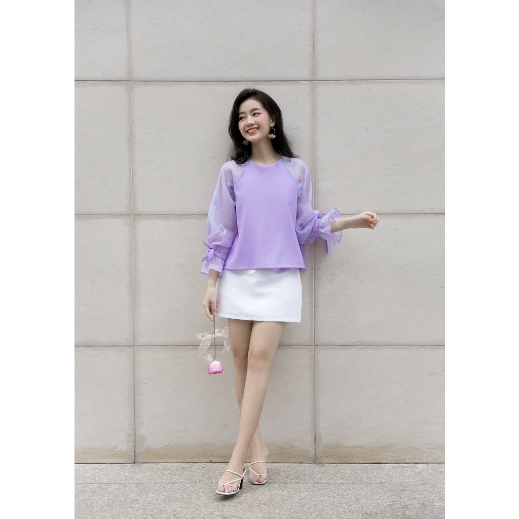 Áo Oversized tím thêu hoa cẩm tú cầu [XI11]