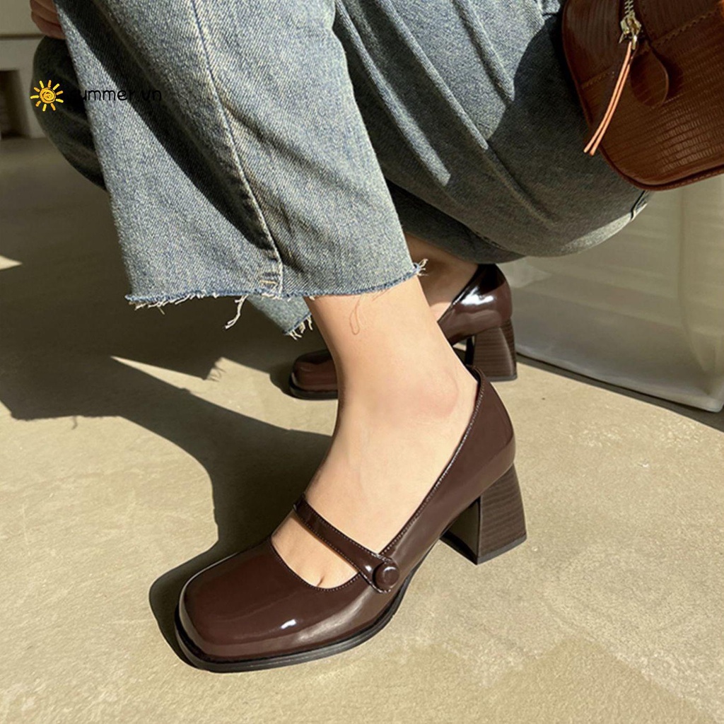 Giày Cao Gót Mũi Tròn Màu Đen Phong Cách Nhật Bản Thời Trang 2022 Cho Nữ