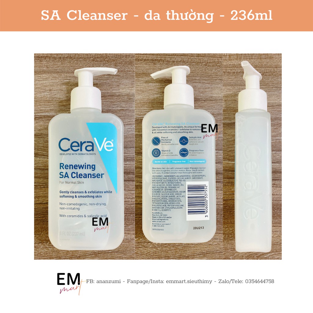 Sữa rửa mặt Cerave Foaming Cleanser, Cerave Hydrating Facial Cleanser, Cerave SA Smoothing Cleanser