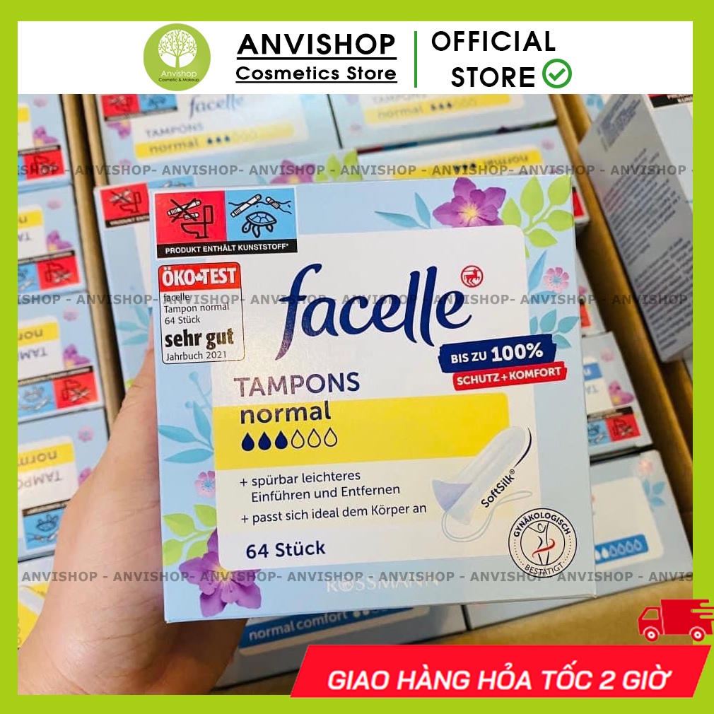 Băng vệ sinh Tampon Facelle đầy đủ size hàng Đức siêu mềm thấm hút cao - BĂNG VỆ SINH DẠNG NÚT- BVS