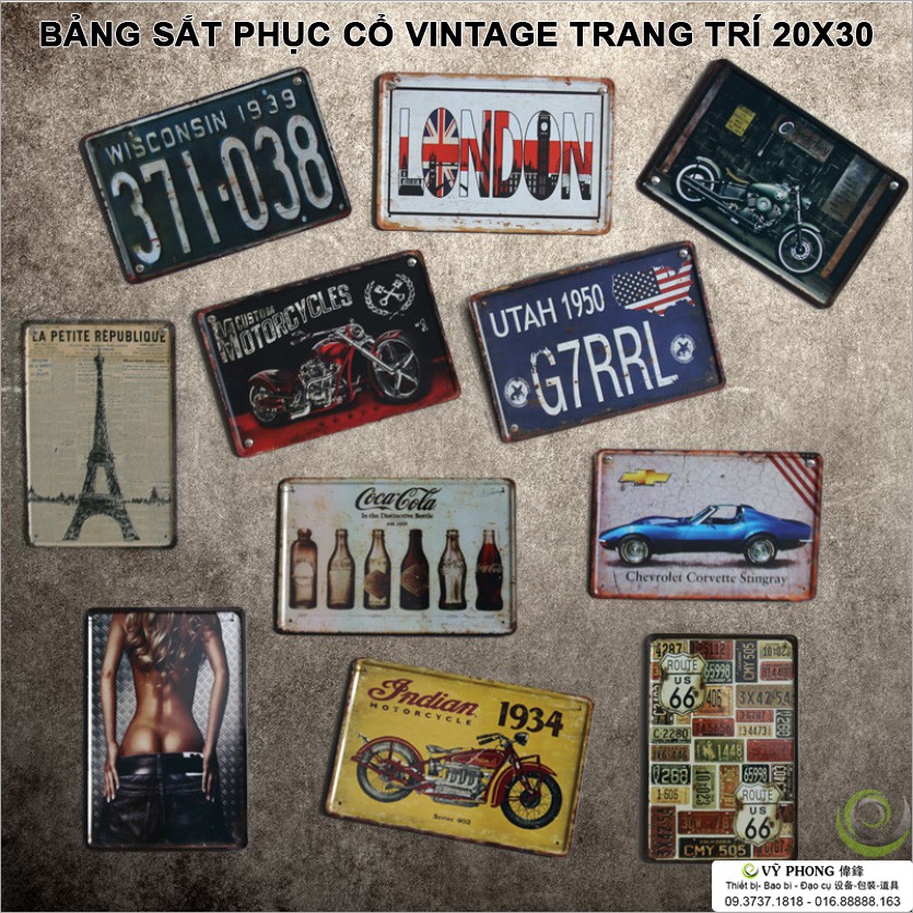 [ĐẠO CỤ CHỤP ẢNH] BẢNG SẮT PHỤC CỔ VINTAGE TRANG TRÍ QUÁN - SHOP BS-20x30cm