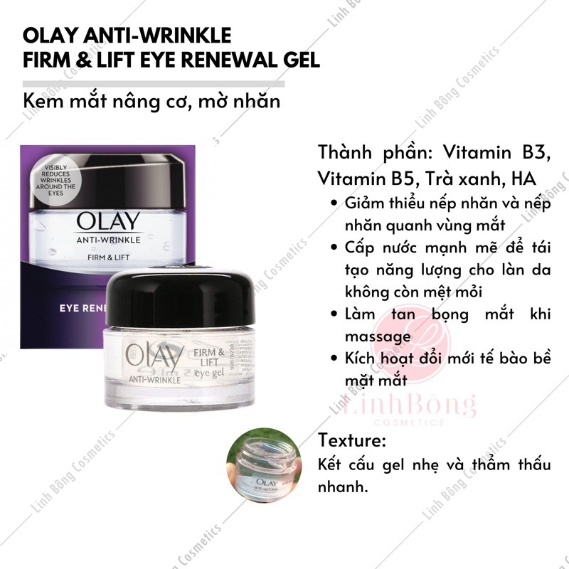 KEM MẮT MỜ NHĂN OLAY ANTI-WRINKLE FIRM &amp; LIFT EYE RENEWAL GEL 15ML