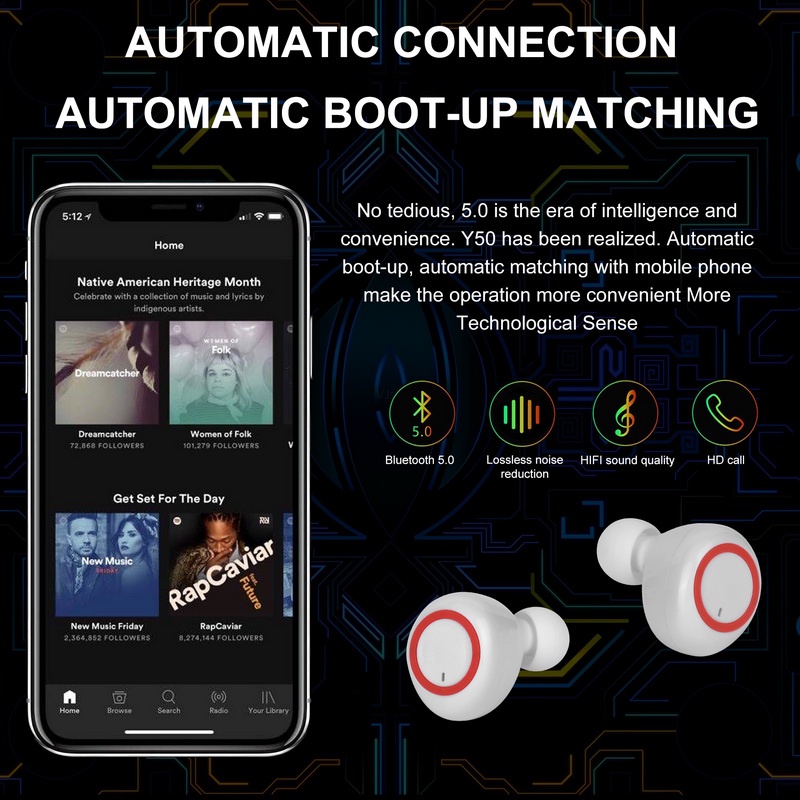 Tai Nghe Bluetooth 5.0 Không Dây TWS Y50 9D có mic và màn hình led Khử Tiếng Ồn Chống Thấm Nước