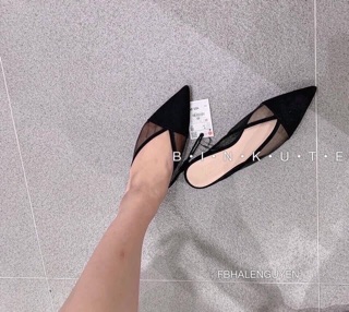 Giày sục nữ mũi nhọn pha lưới gót 3p