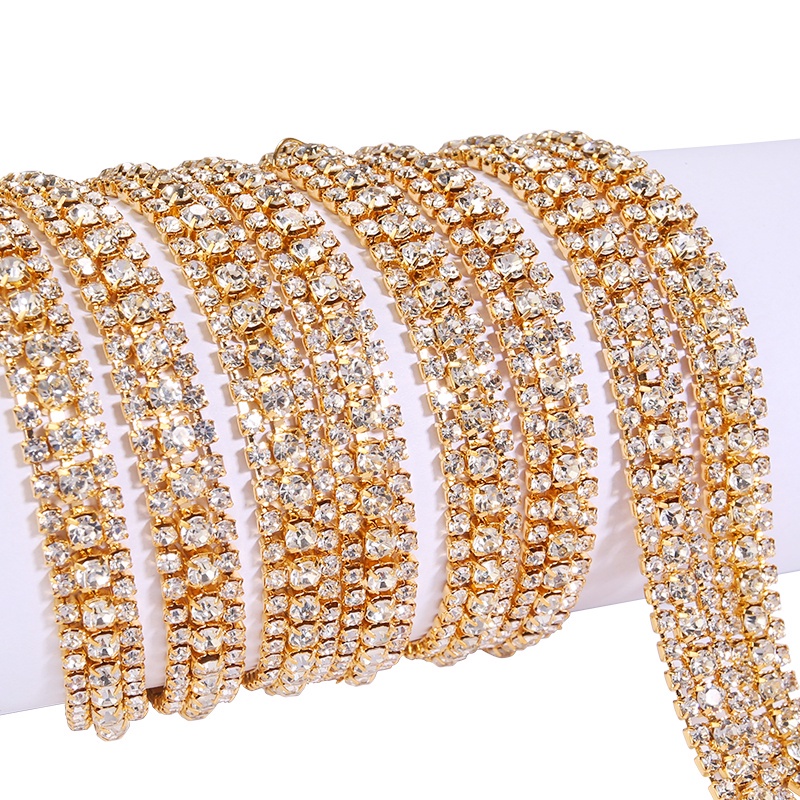 Qiao 1Yard Phụ Kiện Dây Chuỗi Đá Pha Lê Lấp Lánh Trang Trí Đầm